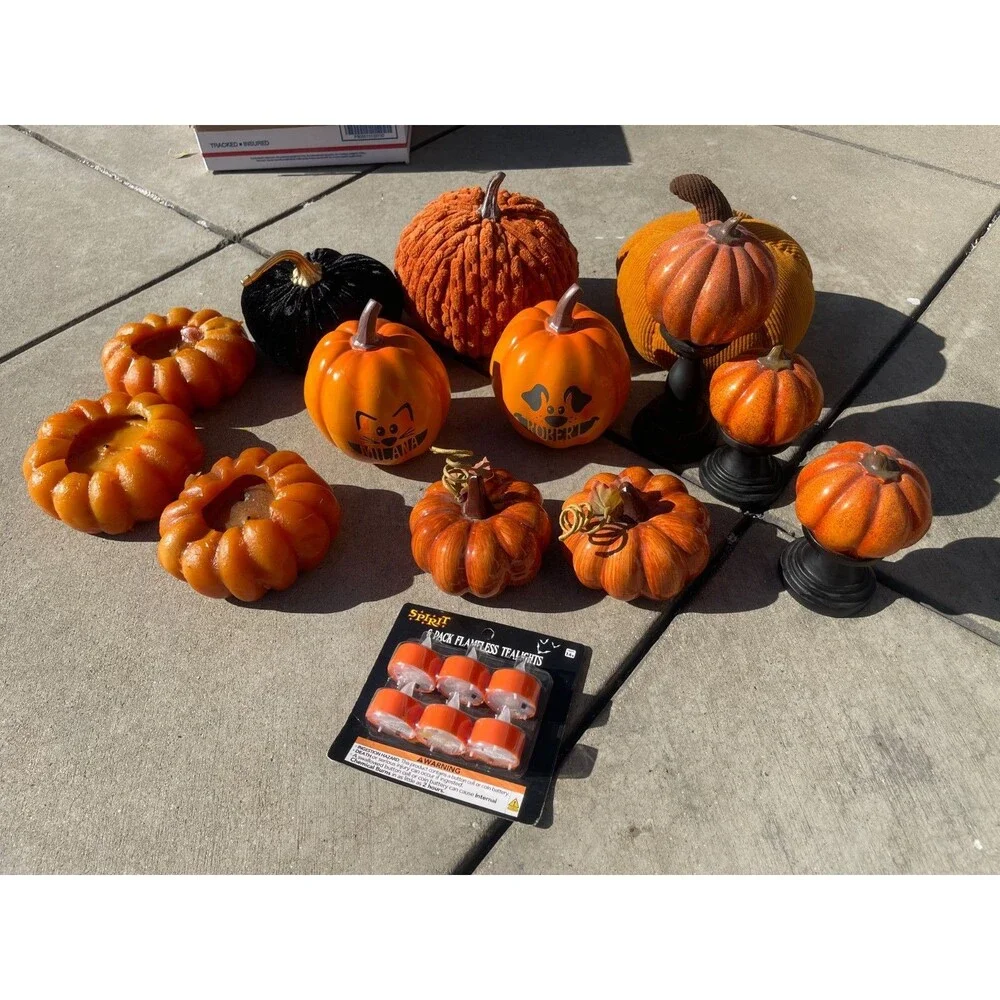 Lot of Halloween Decorations Pumpkin & Candles Autumn Decor Outdoor Artificial